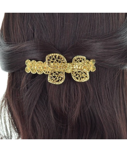 Sparkling Double Clip Crystal Bow Barrette