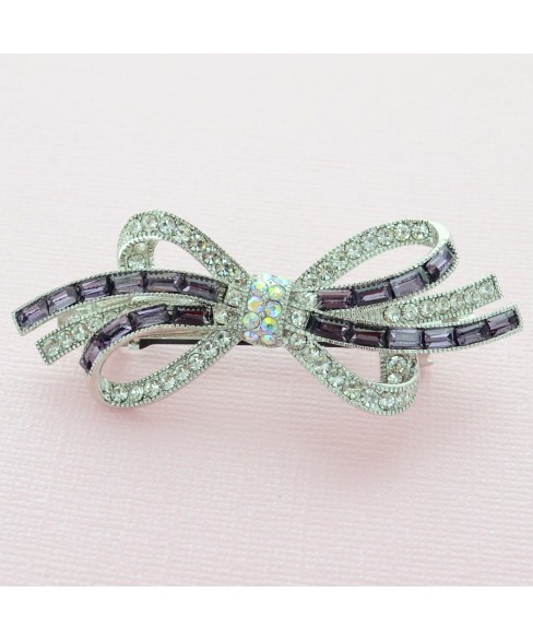 Crystal Bow Double Clip Barrette