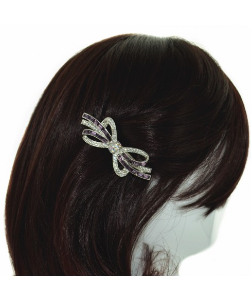 Crystal Bow Double Clip Barrette