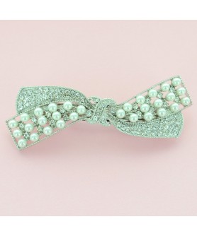 Sparkling Crystal Faux Pearl Bow Barrette