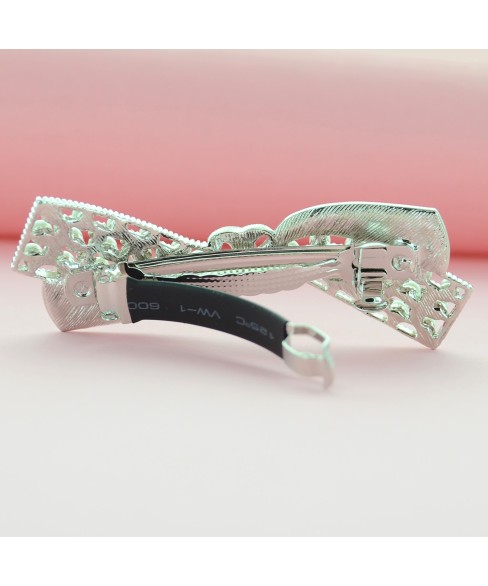 Sparkling Crystal Faux Pearl Bow Barrette