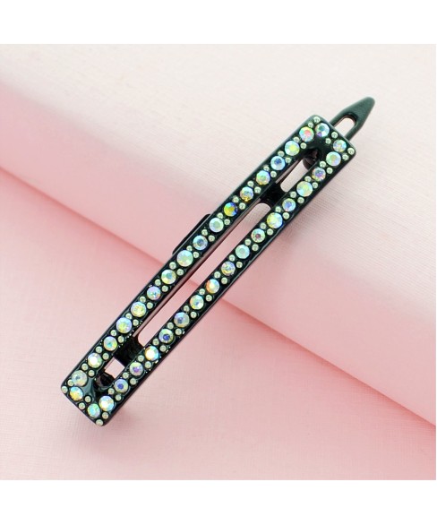 Cutout Crystal Rectangle Barrette