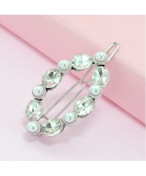 Oval Crystal & Pearl Barrette