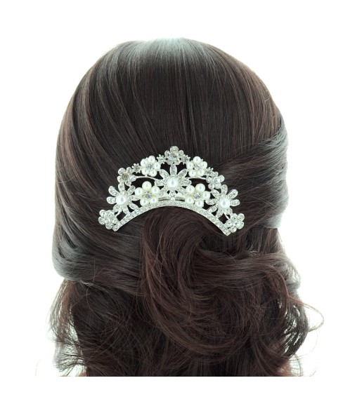 Crystal Flowers & Pearl Hair Comb