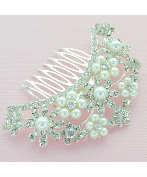 Crystal Flowers & Pearl Hair Comb