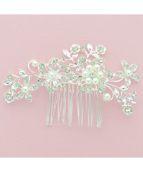 Crystal Flowers & Pearl Hair Comb