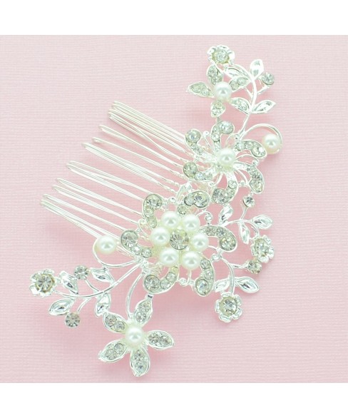 Crystal Flowers & Pearl Hair Comb