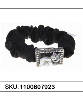 Crystal Flower Silk Like Stain Ponytail Holder