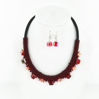 Crystal Beaded Collar Necklace Earring Set