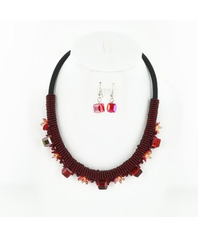 Crystal Beaded Collar Necklace Earring Set