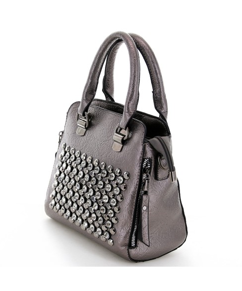 Crystal Studded Top Handle Faux Leather Tote