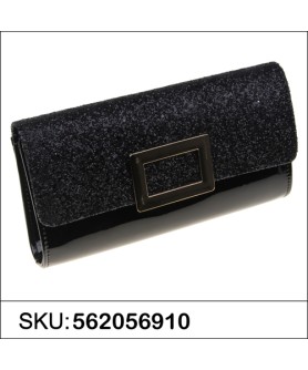 Glitter & Buckle Faux Patent Leather Clutch