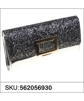 Glitter & Buckle Faux Patent Leather Clutch