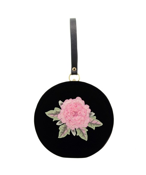 Velvet Cylinder Flower Wristlet Clutch