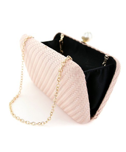 Pearl Top Weave Clutch Bag