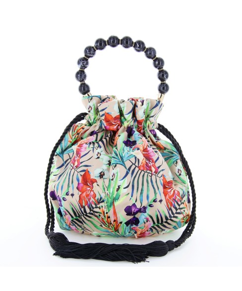 Removeble Beaded Top Handle Drawstring Bag