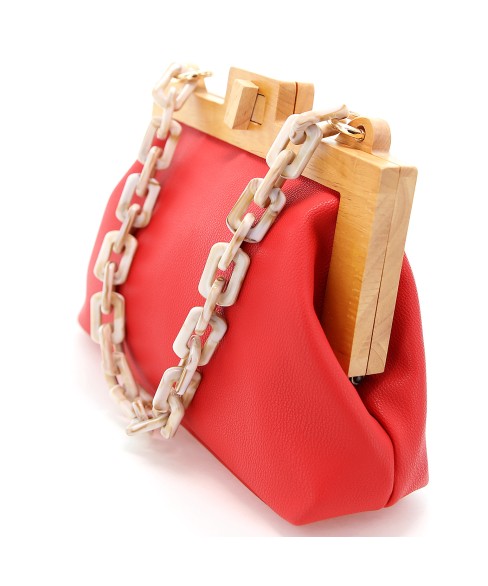 Acrylic Chain Handle Vegan Leather Clutch Bag