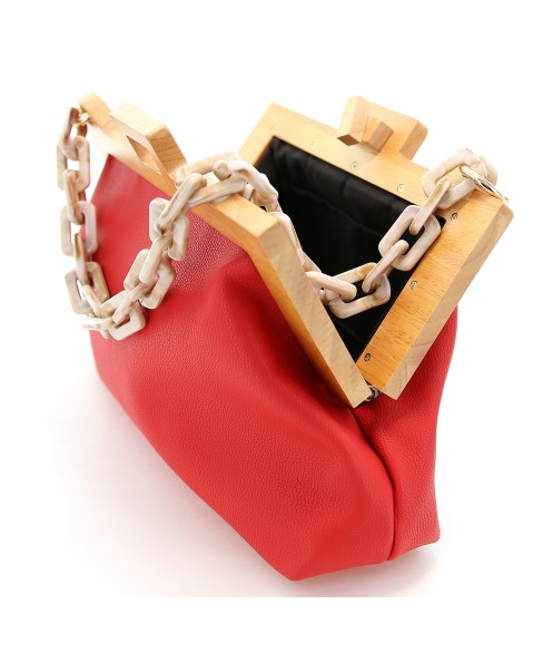 Acrylic Chain Handle Vegan Leather Clutch Bag